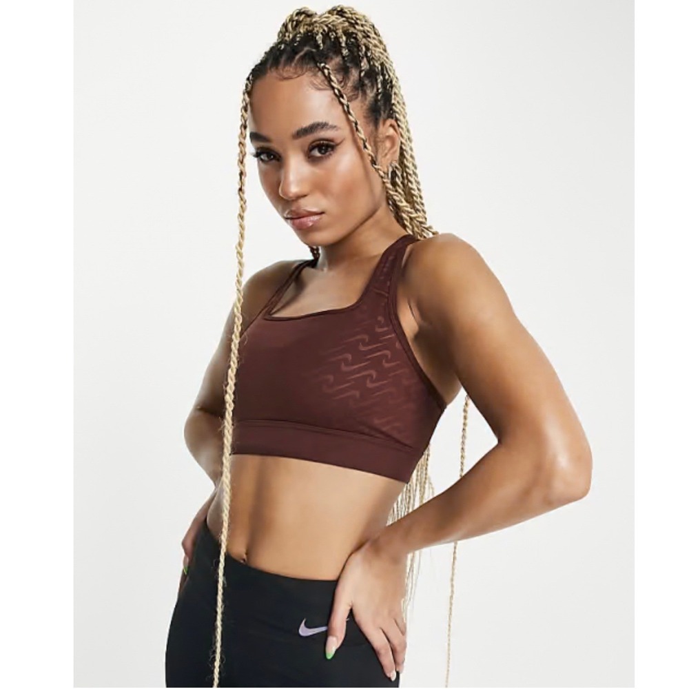Nike Dri-FIT Women Mahogany Monogram Swoosh Wave Sports Bra DD1497-273 L